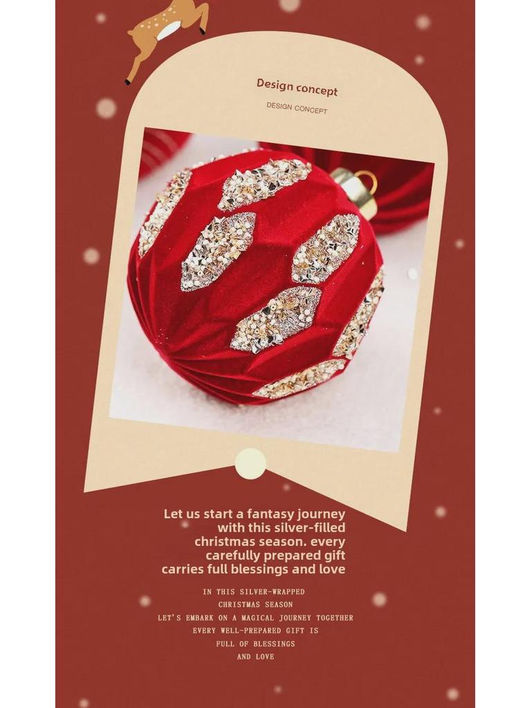 10cm Diamond Flocked Christmas Ball Ornaments - Set of 4