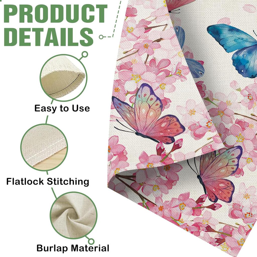Dyrenson Welcome Spring Butterfly Floral Decorative Garden Flag, Pink Cherry Blossom Flower Yard Outside Home Decoration, Su