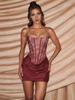 Lace Patchwork Backless Bodycon Dress with Waist-Cinched Tie-Up Camisole