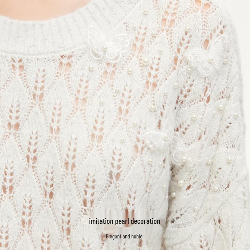 VEROMODA Beaded Butterfly Crochet Knit Top