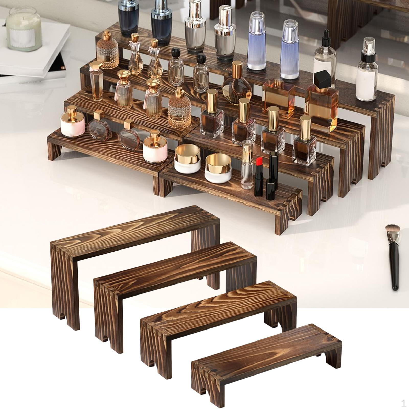 

4Pcs Wood Cupcake Stand Stackable Perfume Organizer Display Stands for Dessert Handbag Show Retail