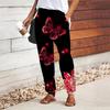 Women Butterfly Printing Pants Lace Up Elastic Waist Loose  Trousers Casual Long Pants Trousers with Pockets