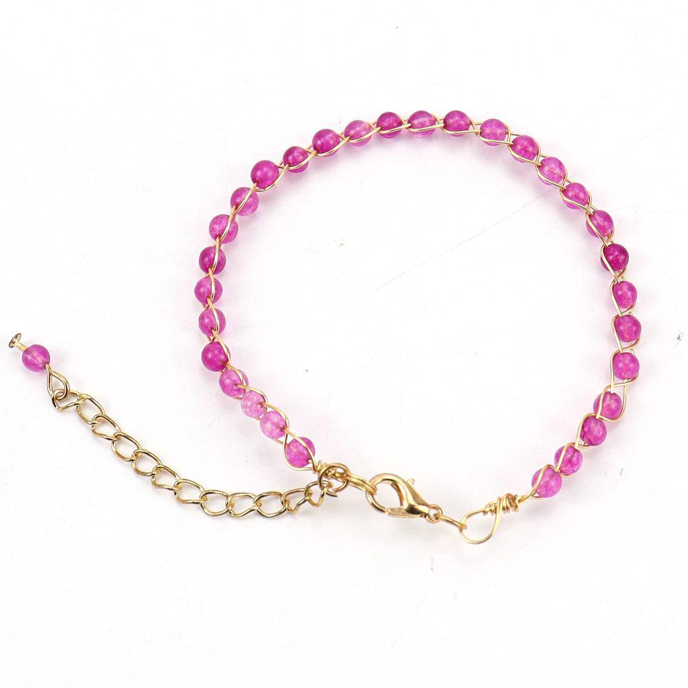 Personalized Handmade Gold Wrapped Agate Bead Crystal Bracelet Women'S Adjustable B75