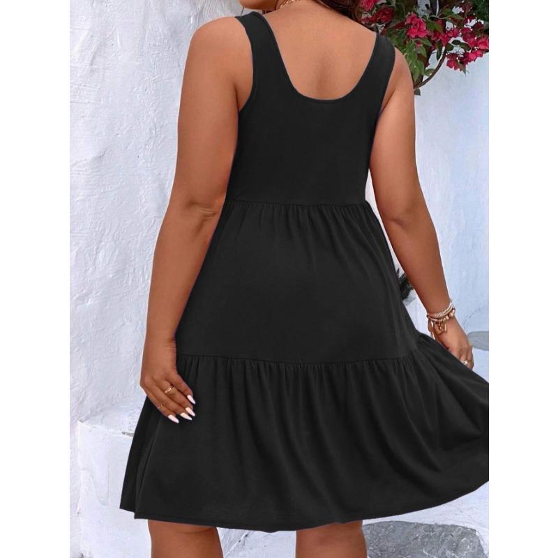 Spring and Summer Large Size Loose A-line Dress Women's Clothing Casual Commuter Sundress Solid Color Fashion Elegant Sleeveless Party Cake Dress