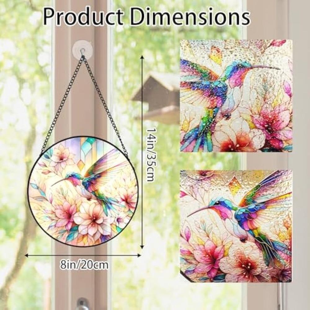 Stained Glass Hummingbird Sun Catcher Window Art Decor for Home Garden