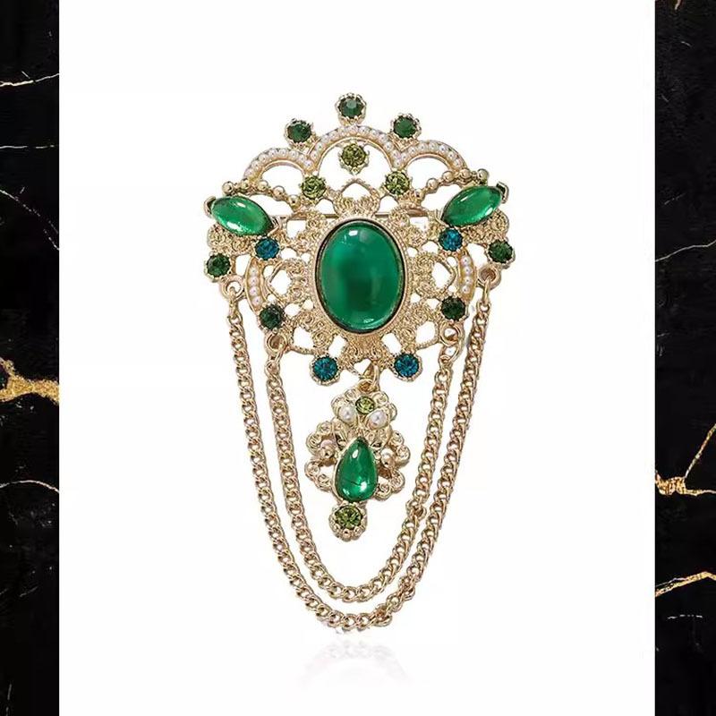 

Ретро Изумрудная кисточка Брошь Женская Высококачественная Темпераментная Корсажная булавка Gong Yanfeng Денежный костюм с аксессуарами