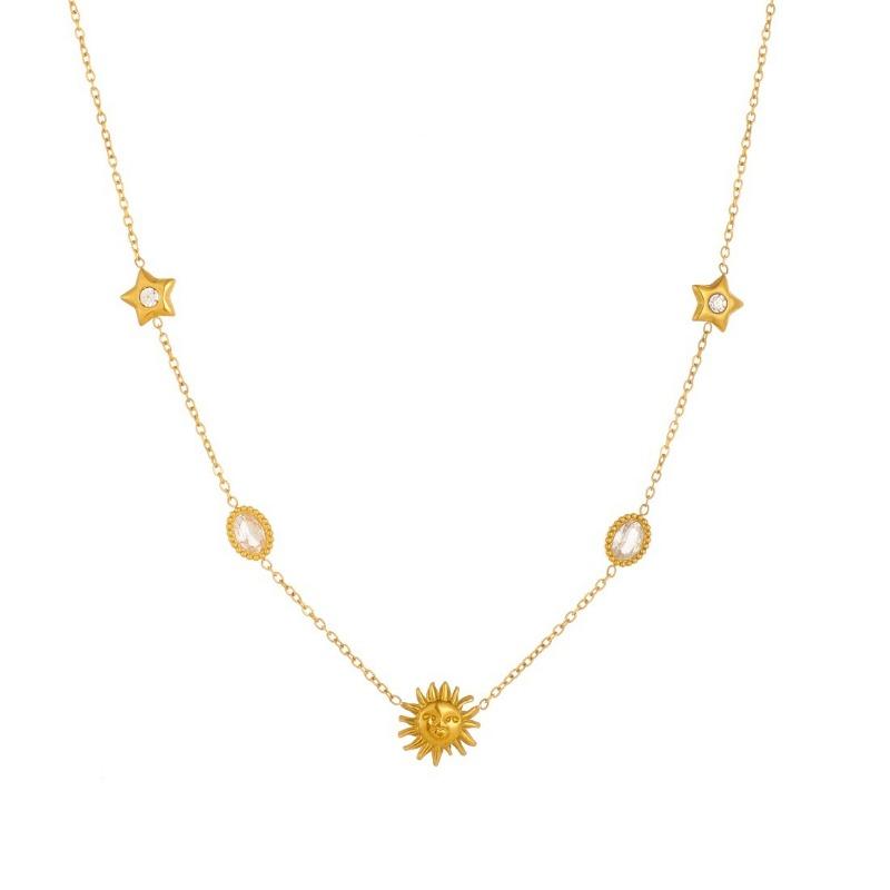 Sun Star Gold Jewelry Set Zircon Necklace Earrings Bracelet
