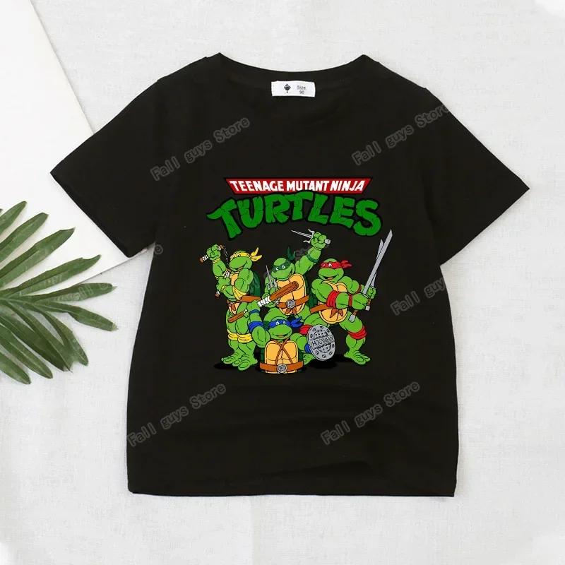 Teenage Mutant Ninja Turtles Kids Tshirt Black Summer Anime Boys Tops Short Sleeve Cute Print Child Base Clothes Birthday Gifts