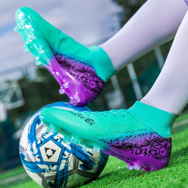 High quality large size high top football shoes men's football shoes lawn AG spike training shoes female student competition sports shoes