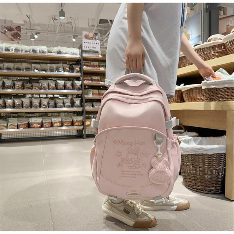Stylish Cartoon Embroidery Backpack with Adjustable Straps Fashion Large Capacity Junior High School Bag for Teens Girls  White