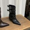 Blockabsatz Spitzhose Martin Stiefel Damenstiefel 2025 Frühling und Herbst Kaffee Merad Western Cowboy Skinny Stiefel