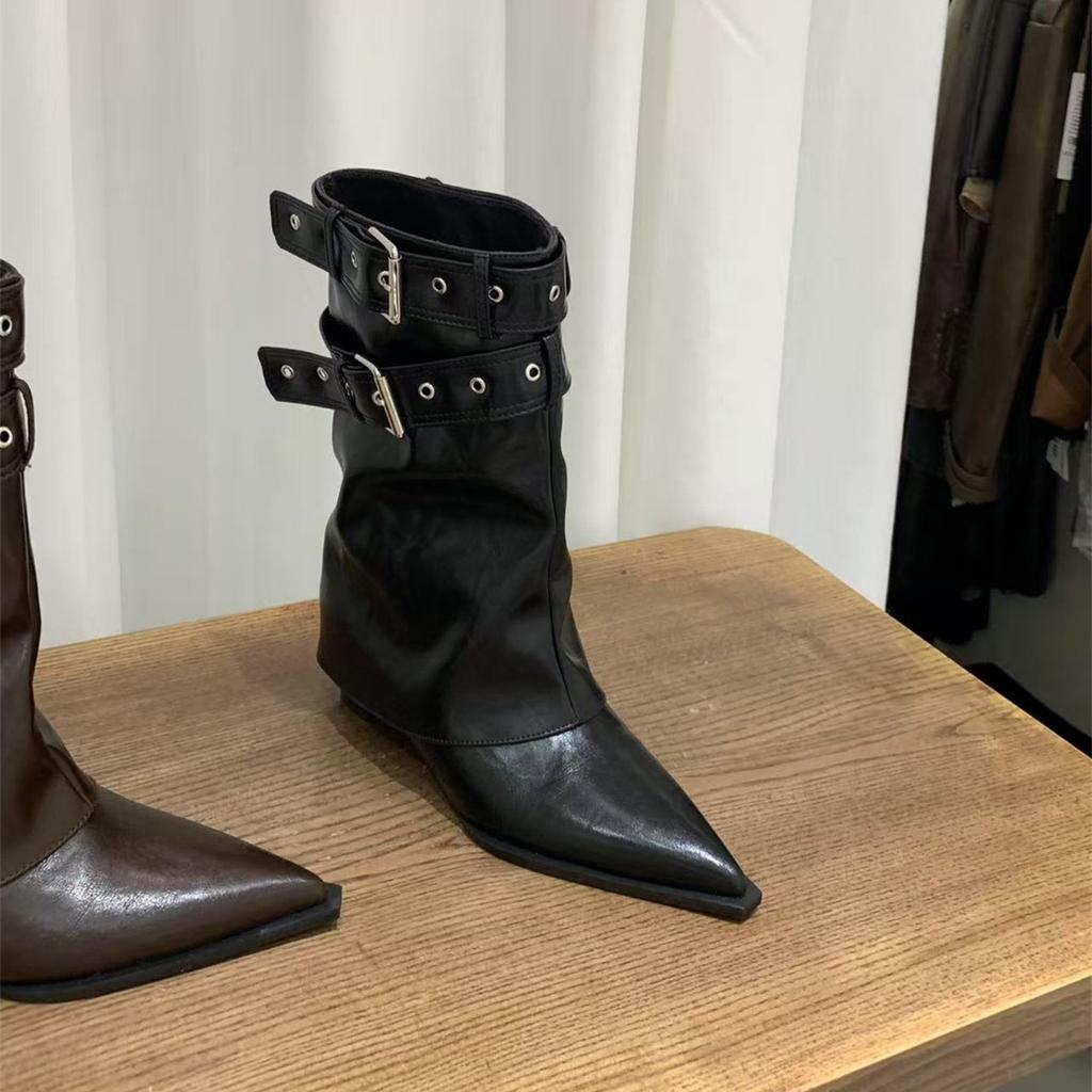 Blockabsatz Spitzhose Martin Stiefel Damenstiefel 2025 Frühling und Herbst Kaffee Merad Western Cowboy Skinny Stiefel