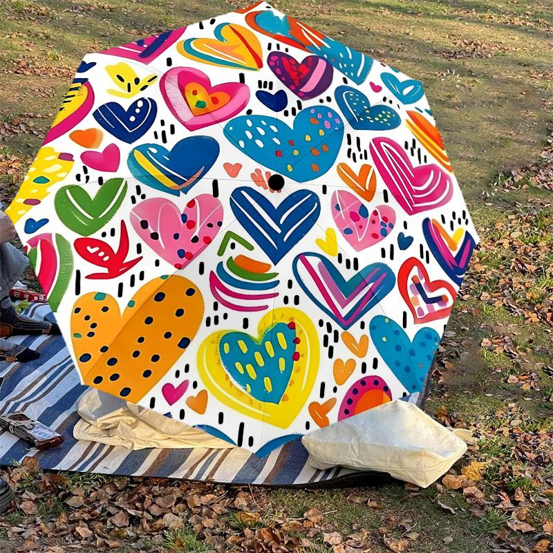 1PC Heart Pattern Umbrella-8-Rib Reinforced, Automatic Open, Lightweight & Durable, Fashion Accessory for Outdoor, J0356