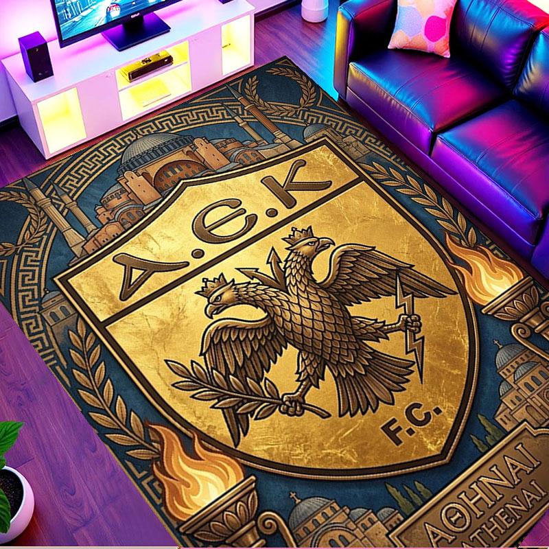 AEK Athens FC Print Rug, Washable Floor Carpet, For Entryway Dorm Laundry Room Office Study, Home Decor Birthday Christmas Gift