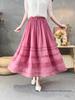 2026 Spring/Summer Women's Romantic Pleated Ramie Skirt with Elastic Waist - Artistic Retro Style