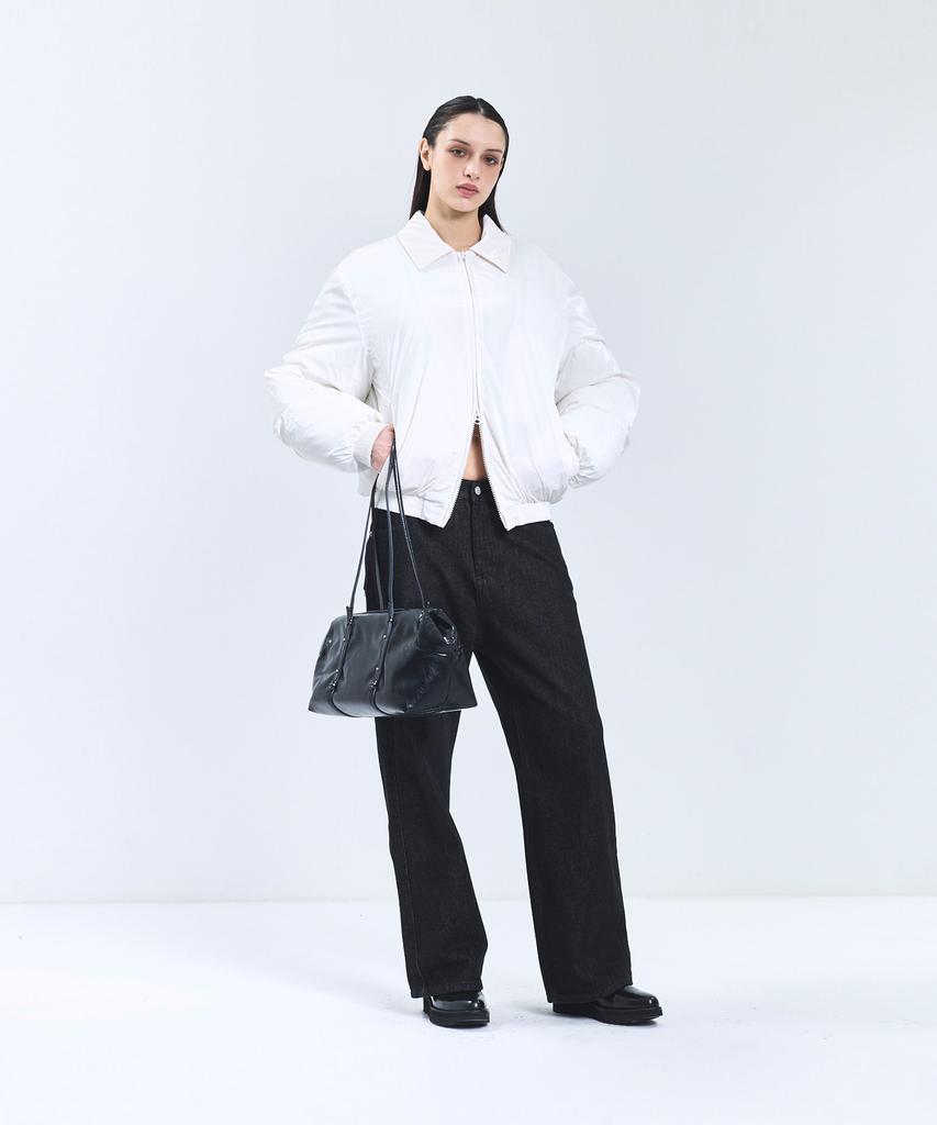 Ironyporno Whiteline 86-Iro340 Essential Balloon Glossy Collar Short Padded Jacket White
