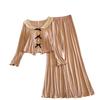 Women's Long Sleeve Pajama Set with Chest Pads - Bowknot Design, Korean Style, Suitable for Spring To Winter.