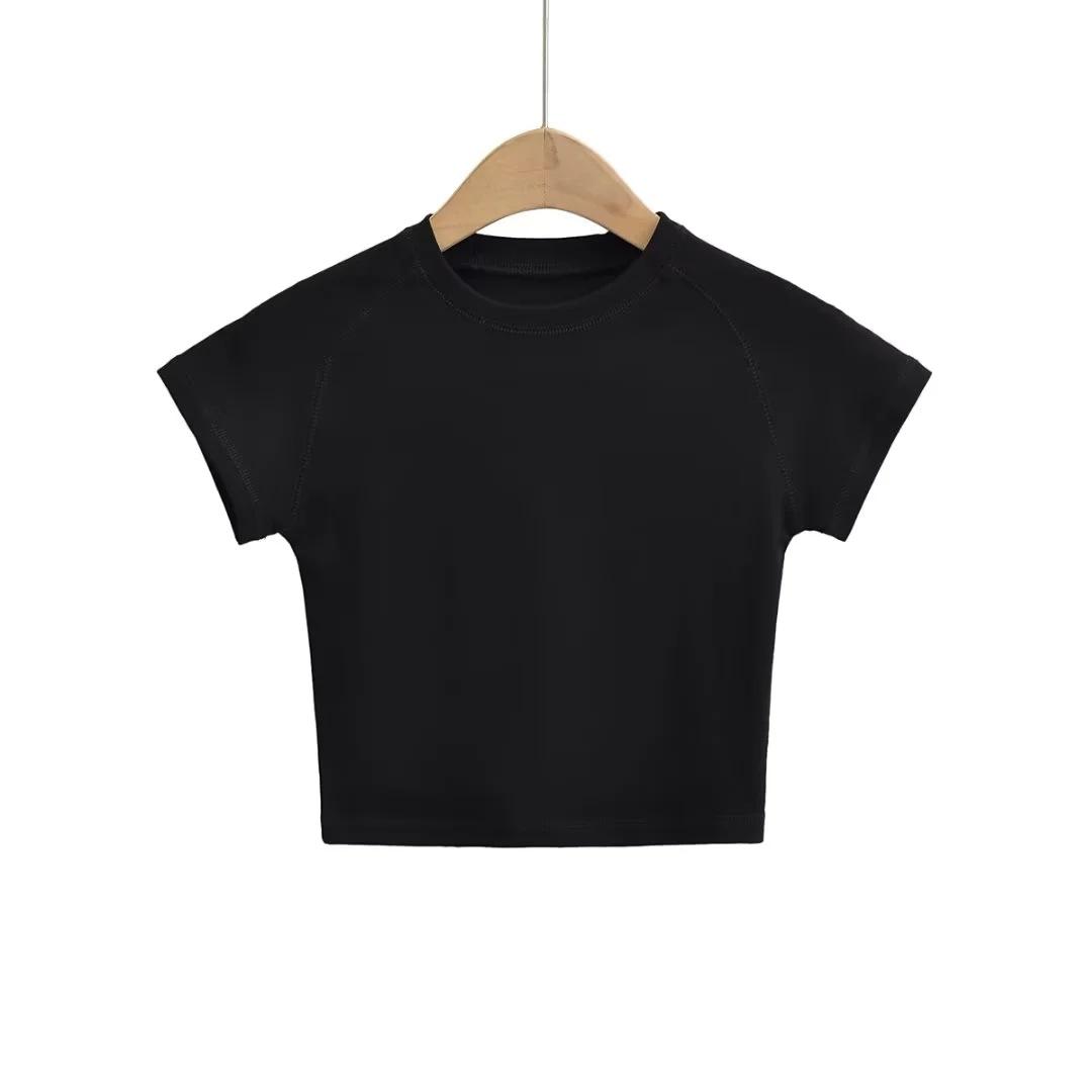 

Небольшой круглый вырез, открытый пупок, облегающий короткий рукав, европейский и американский стиль, женская одежда, новая однотонная футболка, облегающий топ для пикантной девушки M чёрный