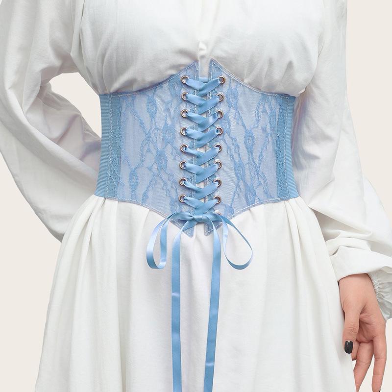 Wide Version Lace Waist Seal, Women's Versatile Dress Top Decorative Belt, Telescopic Elastic Belt