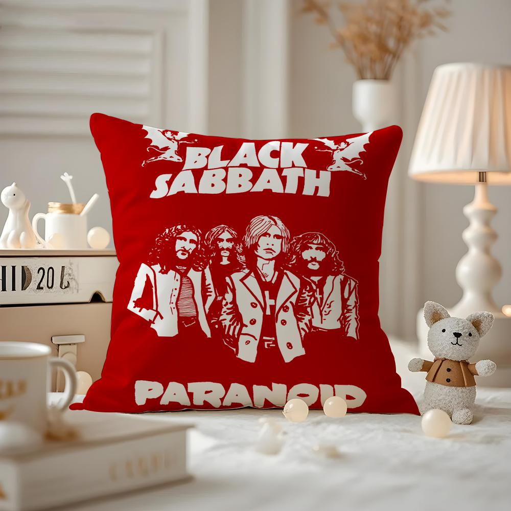 Black S-S-S-Sabbath Band Cushion Cover Pattern Printed Pillowcase For Living Room Sofa Cushion Cover & Bedroom Decor