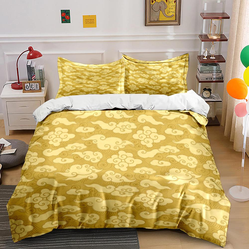 Golden Cloud Pattern Bedding Set Bedding Set (1 Duvet Cover, 2 Pillowcases, Duvet Not Included)