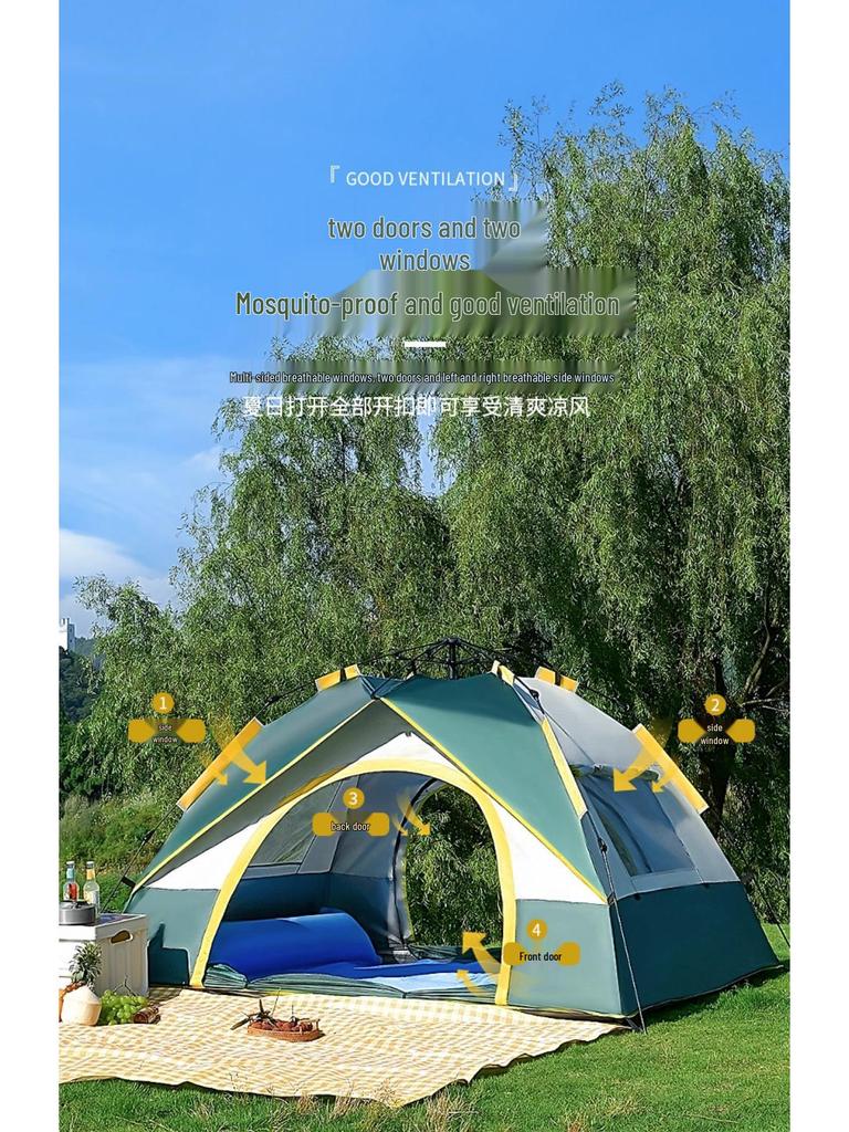 Schnell aufzubauendes Outdoor-Campingzelt für 2-4 Personen, Sonnenschutz, Einfacher Aufbau