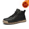 Men's Plus Size Handmade Leather High-Top Winter Boots with Velvet Lining