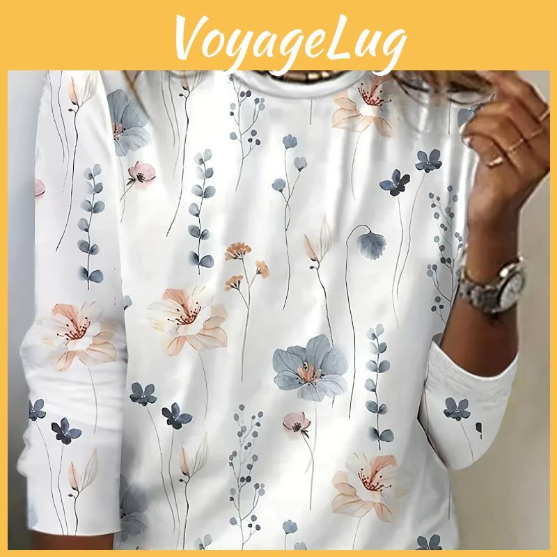 Tshirt Print Floral Crew Neck Casual Long Sleeve Top For Spring Fall Womens Clothing