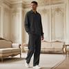 Solid-Color Textured Casual Collared Pullover Long-Sleeve Top And Pants Sports Set