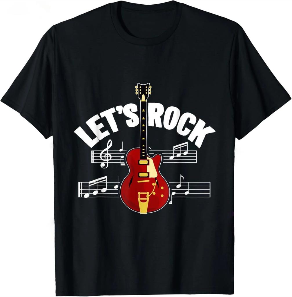 Lets Rock Electric Guitar Music Lover Band Guitarist Retro TShirt Unisex Summer Tshirt Fashion Causal T Shirt Tees