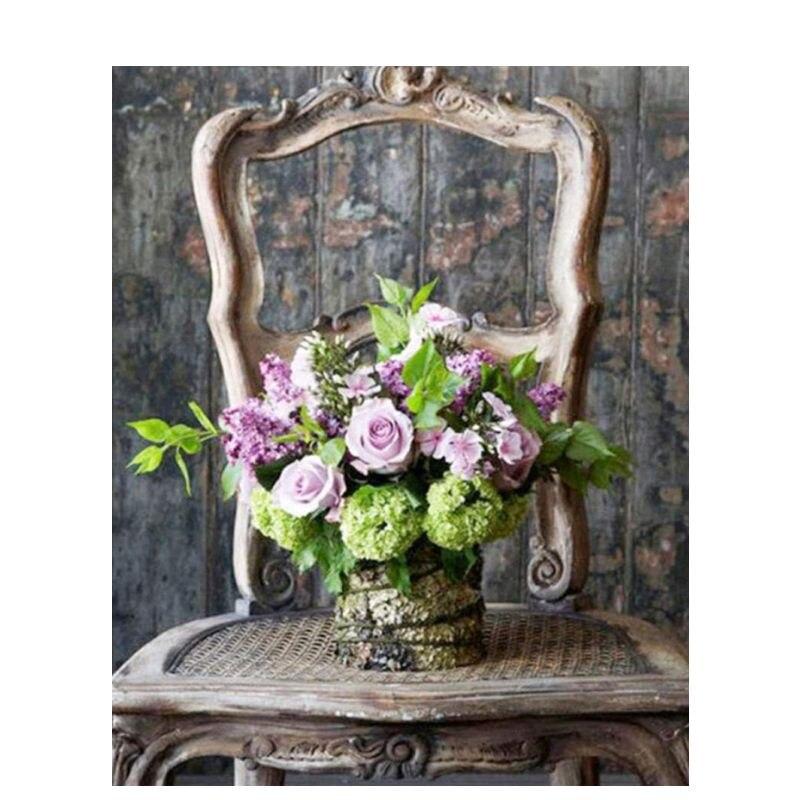 DIY Full Round Diamond Painting Flower Chair Picture Of Rhinestone  Embroidery Cross Stitch Home Decor