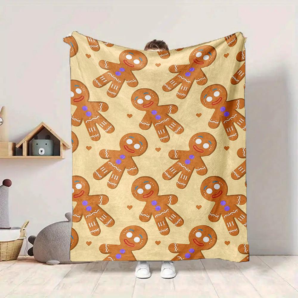 1Pc Gingerbread Man Flannel Blanket, Soft And Comfortable, Casual Warm, Camping Travel, Christmas, Halloween Xmas Gift. G1249