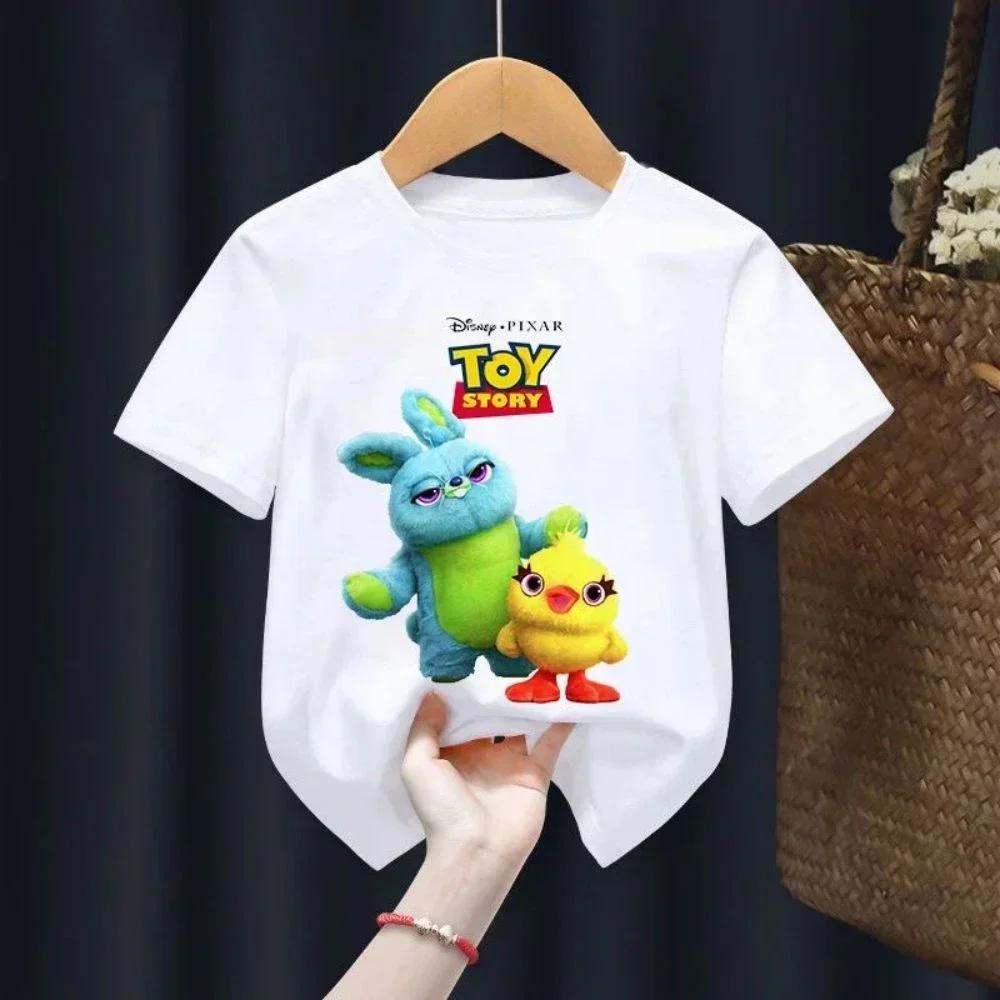 T-shirt Estiva Toy Story per Bambini Woody Buzz Lightyear Abbigliamento Kawaii Manica Corta Anime Cartone Animato Bambini Ragazzi Ragazze Maglietta Casual Top