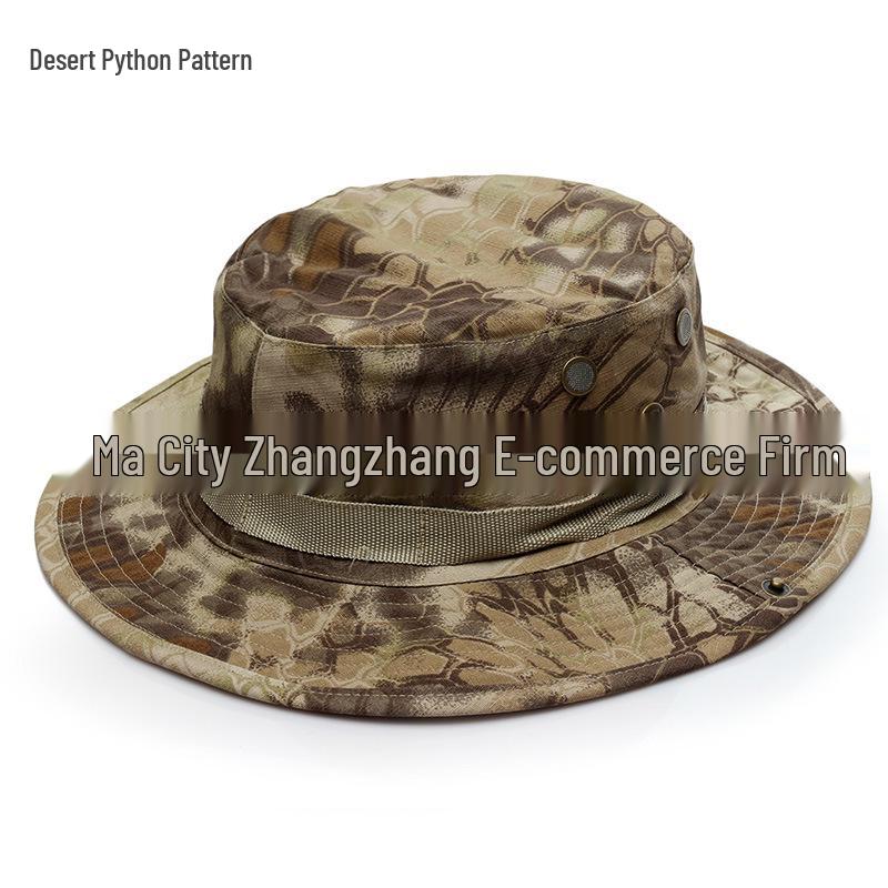 Military Fan Round Brim Camouflage Sun Hat with Python Pattern