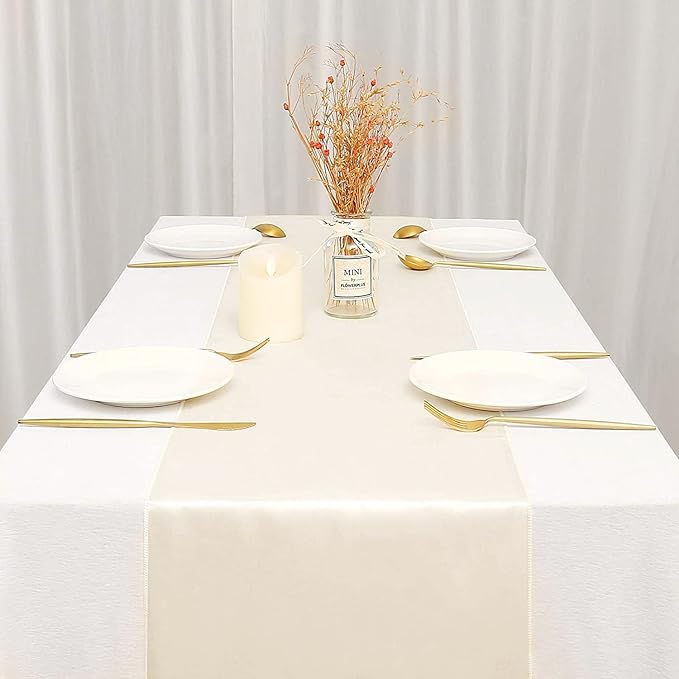 Confezione da 2 Runner da Tavola 30 x 274 cm Bordo Lungo in Raso di Seta per Matrimonio Banchetto Natale Festa di Compleanno Decorazione