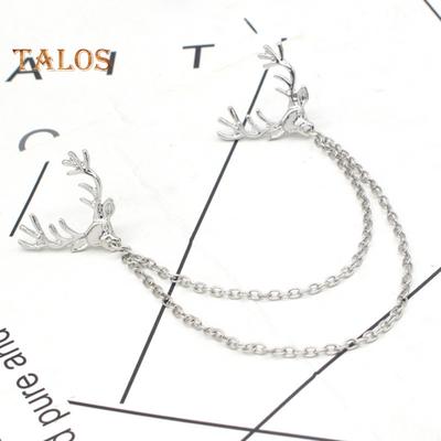 Spilla da bavero da uomo Decorazione corna Doppie catene Antiscivolo Per abito di gala Pin per colletto giacca Suit Brooch per abbigliamento per adulti Cappelli Borse Gioielli