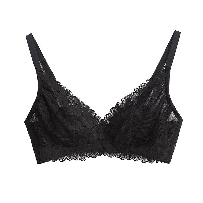 Spring and Summer Silk Rimless Bra, Lace Sexy Thin Big Chest Mulberry Silk Underwear Breathable