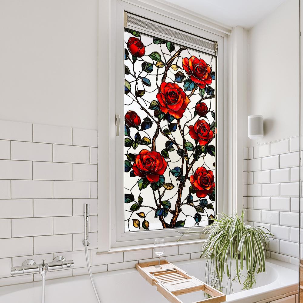 Bright Rose Leaves Balcony Glass Window Beautification and Decoration Electrostatic Window Stickers