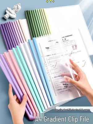 A4 Gradient Morandi Color Transparent Folder - Durable Clip for Exam Papers and Documents