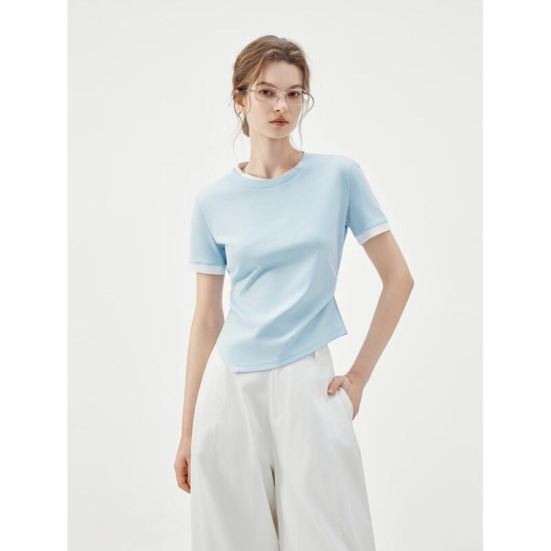 ELLE Women s Color Block Faux Two-Piece Short Sleeve T-shirt S