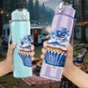 1PC Blue Frosted Cupcake 750ml Color Plastic Sports Water Bottle Leakproof Flip Straw Lid Suitable for Sports Office Home Use