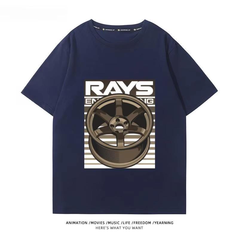 Japanese Car Modified Rim TE37 Wheel Hub Modified Car JDM Short-sleeved T-shirt Men's and Women's Cotton Half-sleeved Top