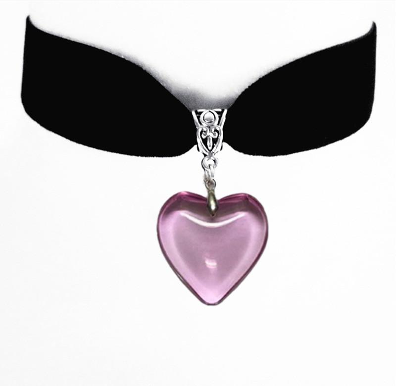 Gothic Red Heart Pendant Necklace With Black Velvet Chain For Women