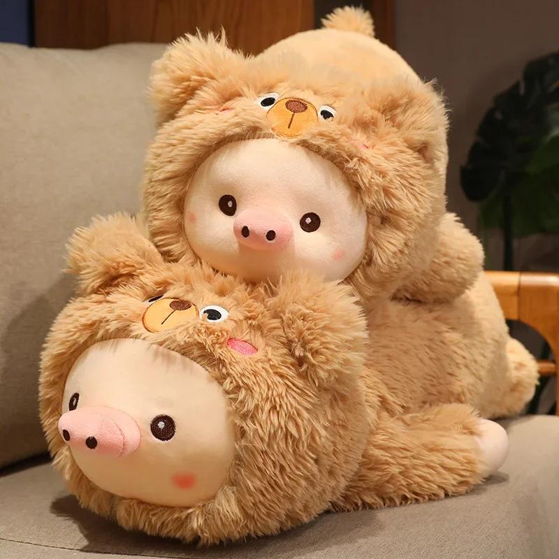 66/76/90cm New Cute Pig Wear Bear Clothes Plush Pillow Cute Sleep Pillow Girls Children Dolls Cartoon Flush Doll Toys Gift