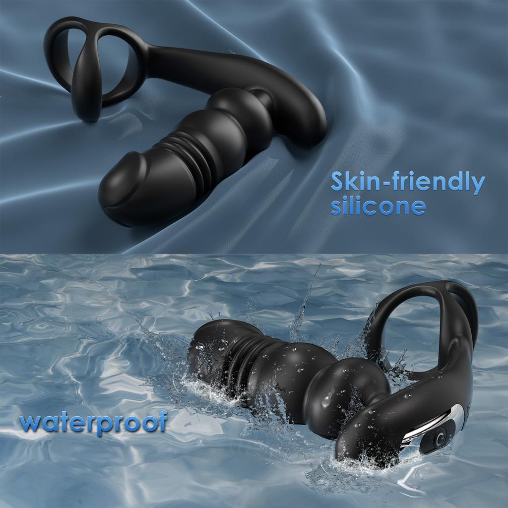 Male Anal Plug Thrusting Vibrator with Penis Ring Butt Plug Sex Toys for Men Prostate Massage Soft Silicone Rechargeable Insert Masturbator Waterproof