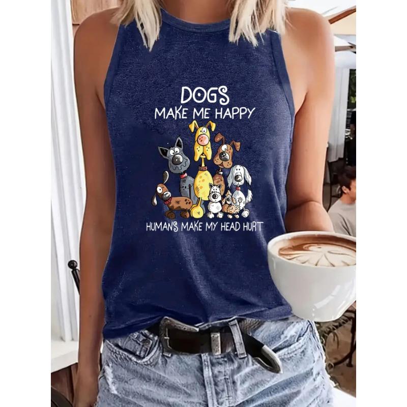 

Женский жилет с круглым вырезом и принтом мультяшной собаки, повседневный топ без рукавов на весну и лето XXL