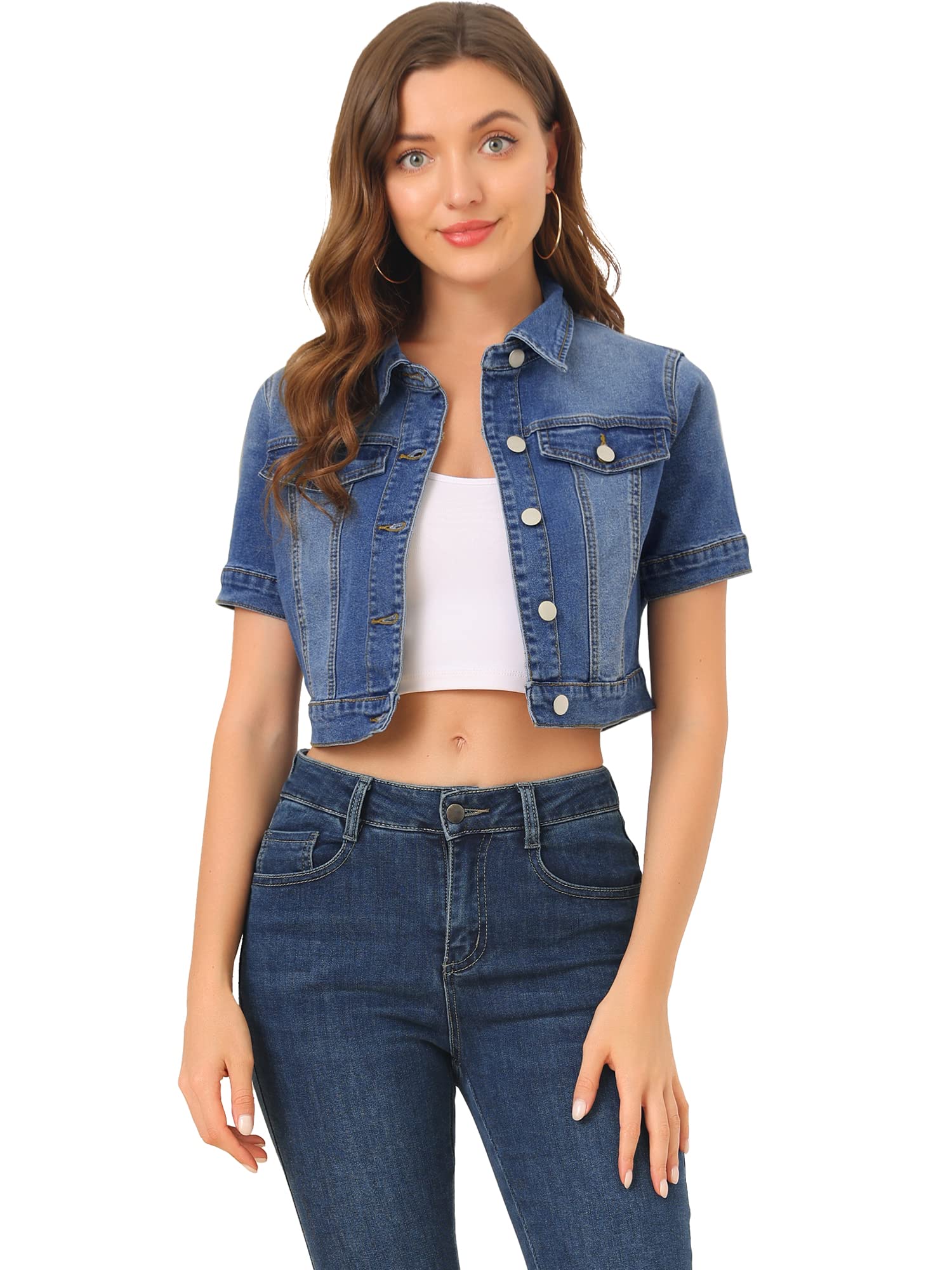 

Allegra K Women s Short Sleeve Denim Crop Jacket, Casual, Blue, Size L