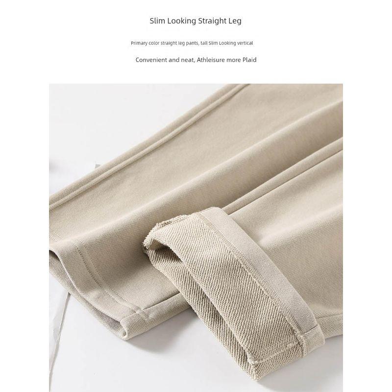 Pure Cotton Apricot Casual High Waist plus Size Straight Sports Pants
