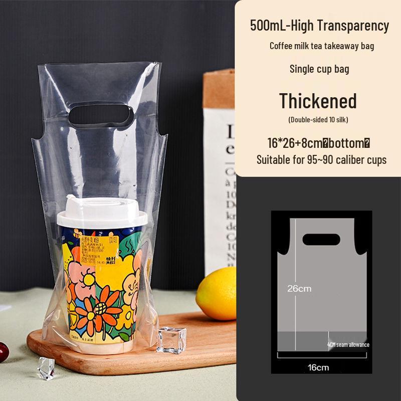 

Transparent Disposable Drink Bag with Handle for Single or Double Cups