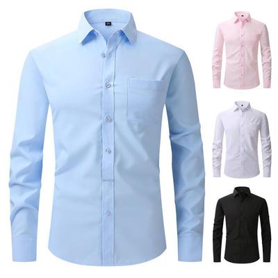 Pánská strečová košile slim fit, business casual s dlouhým rukávem, jarní/letní & podzimní profesionální oblečení, americké velikosti.